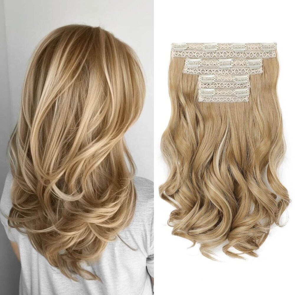 Clip in Hair Extensions Synthetic 14 Short Curly Golden Blonde Highlights